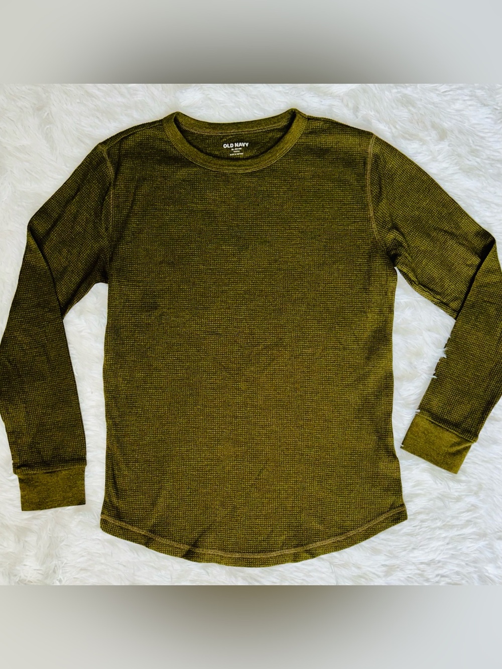 Old Navy Olive Waffle Knit Crew Neck Top - Boys XL